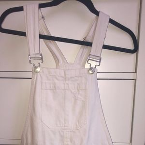 White denim overall shorts
